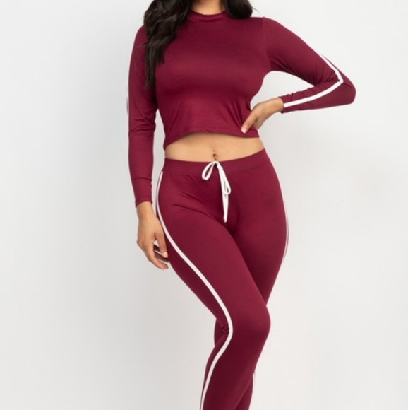 NWT Legging set crop top mock neck stripped Medium - Picture 4 of 5